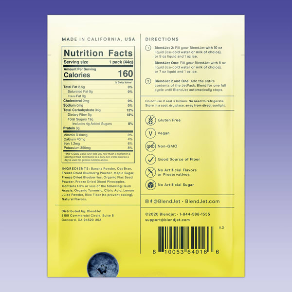 nutrition facts image Banana Blueberry
