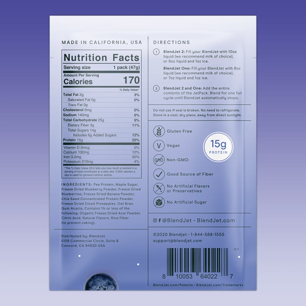 nutrition facts image Blueberry Acai