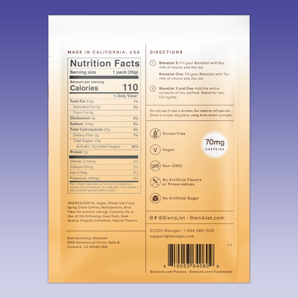 nutrition facts image Cinnamon Dolce