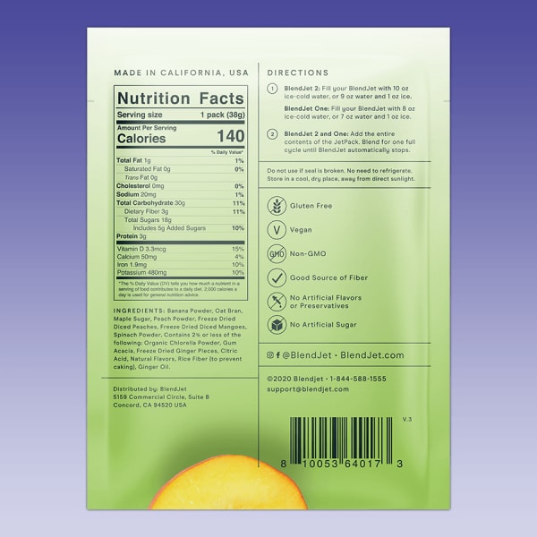nutrition facts image Green Peach Ginger