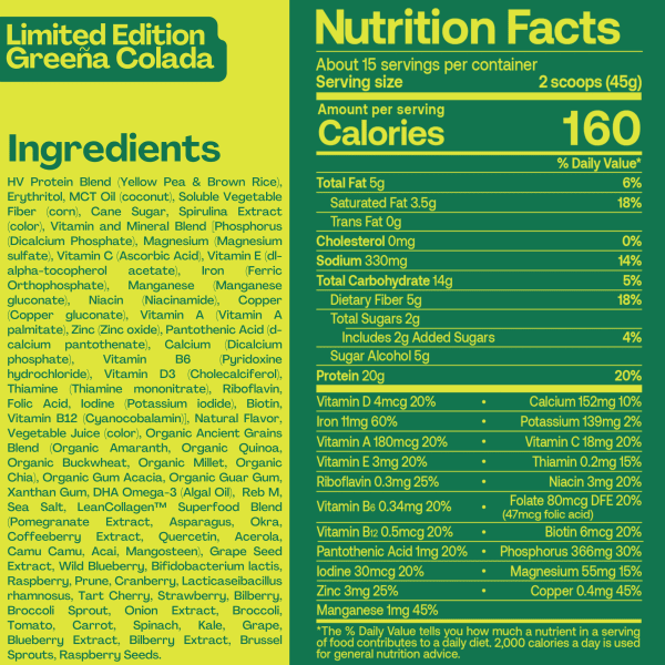 nutrition facts image Greeña Colada