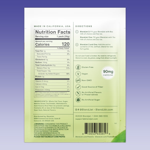 nutrition facts image Matcha Green Tea