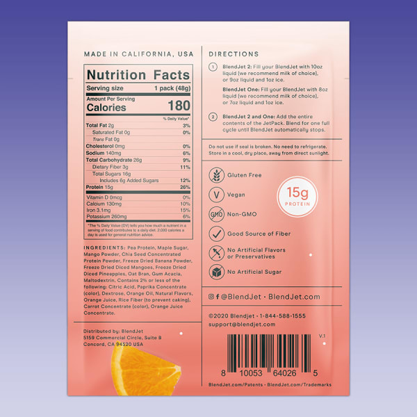 nutrition facts image Orange Mango Pineapple