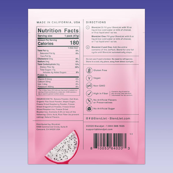 nutrition facts image Raspberry Dragon Fruit