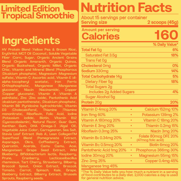 nutrition facts image Tropical Smoothie