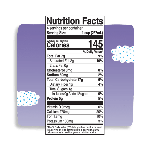 nutrition facts image Unsweetened / 32 oz pack of 6